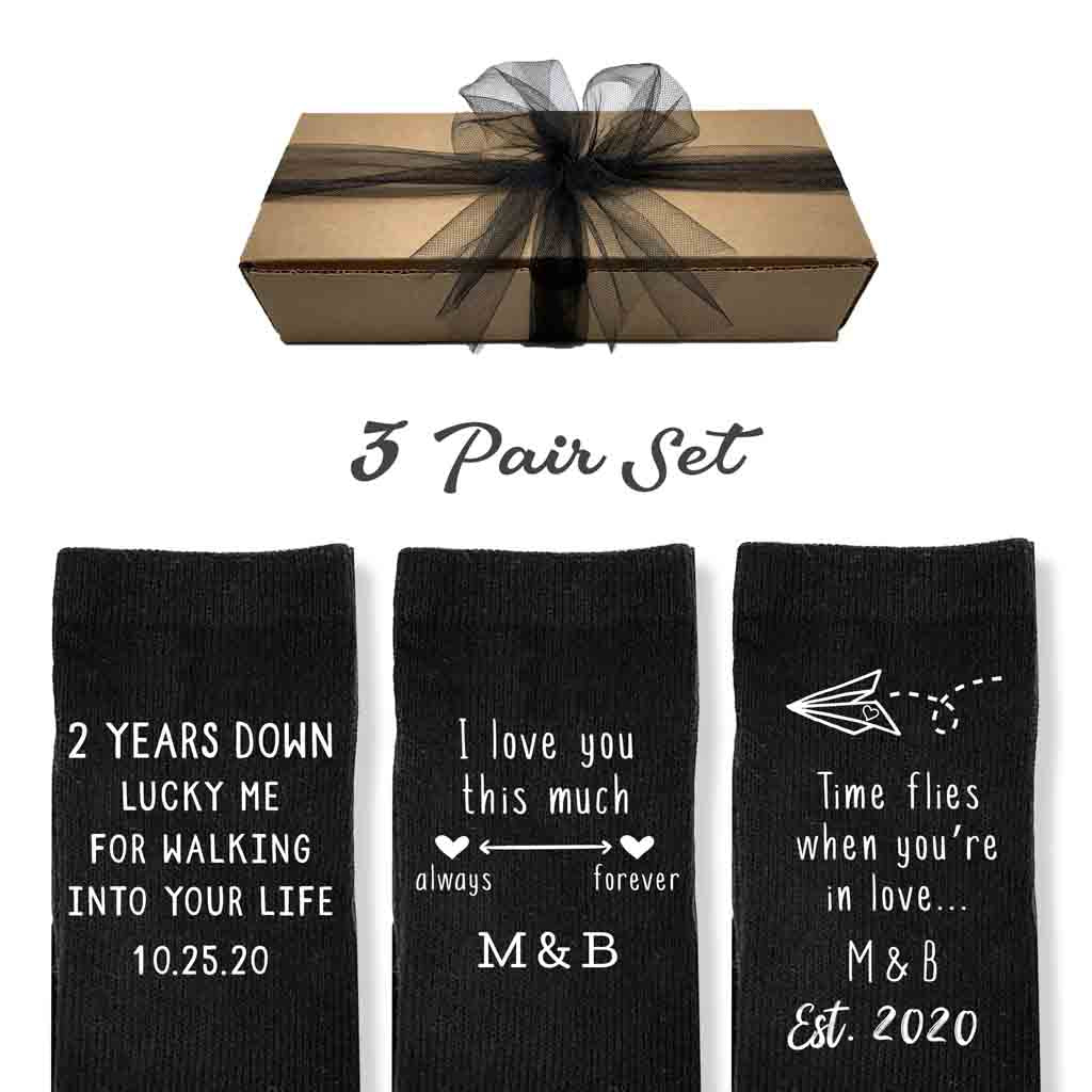 2nd Anniversary Custom Socks for Husband - Gift Box