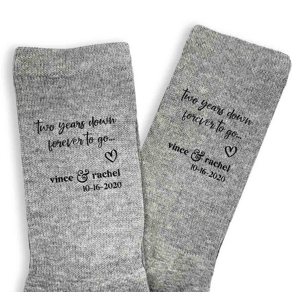 2nd Anniversary Two Years Down Custom Wedding Socks