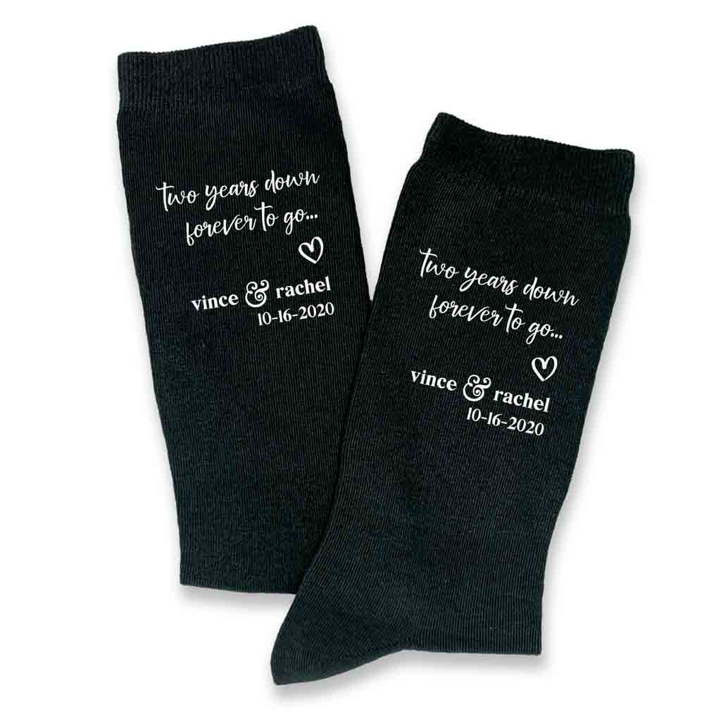 2nd Anniversary Two Years Down Custom Wedding Socks