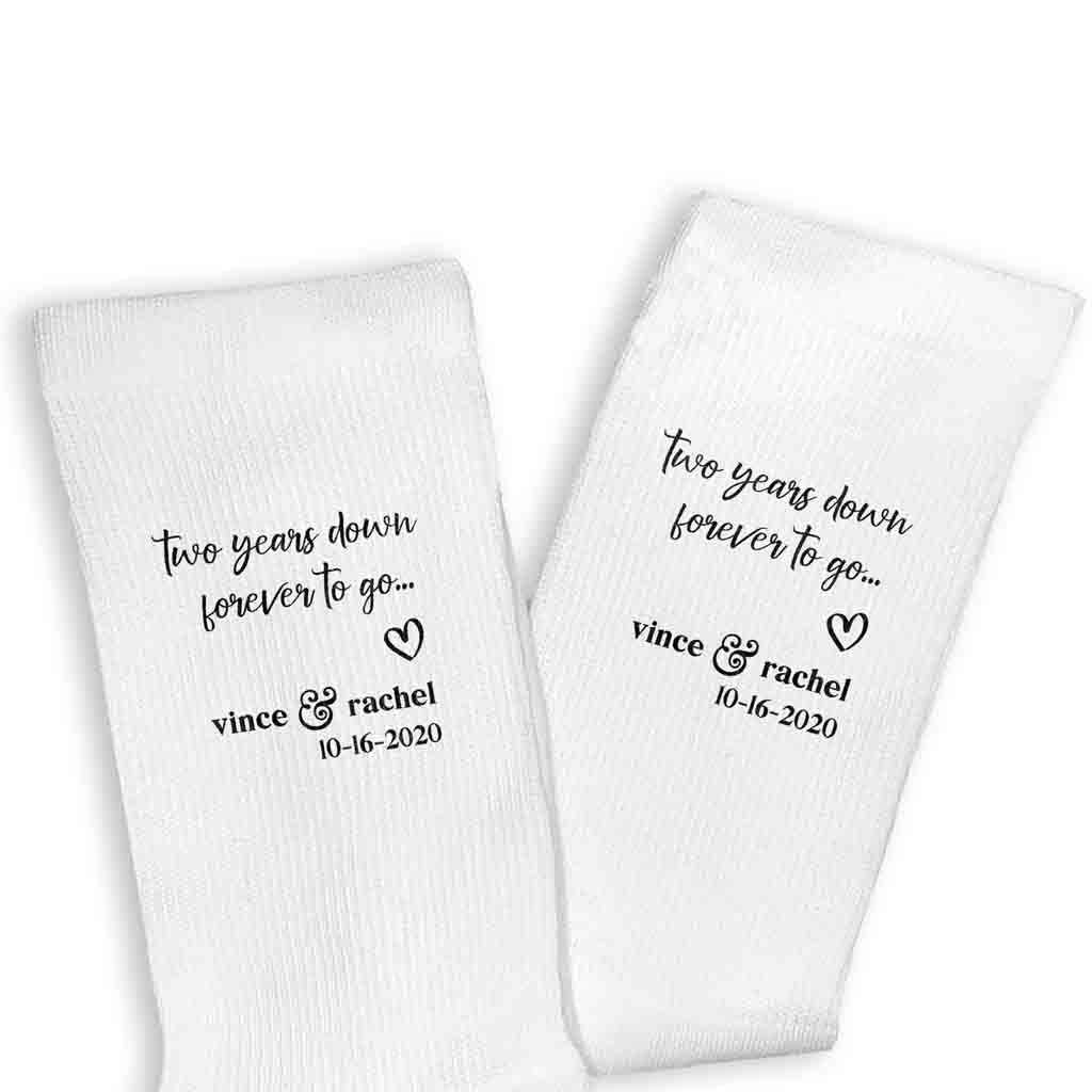 2nd Anniversary Two Years Down Custom Wedding Socks