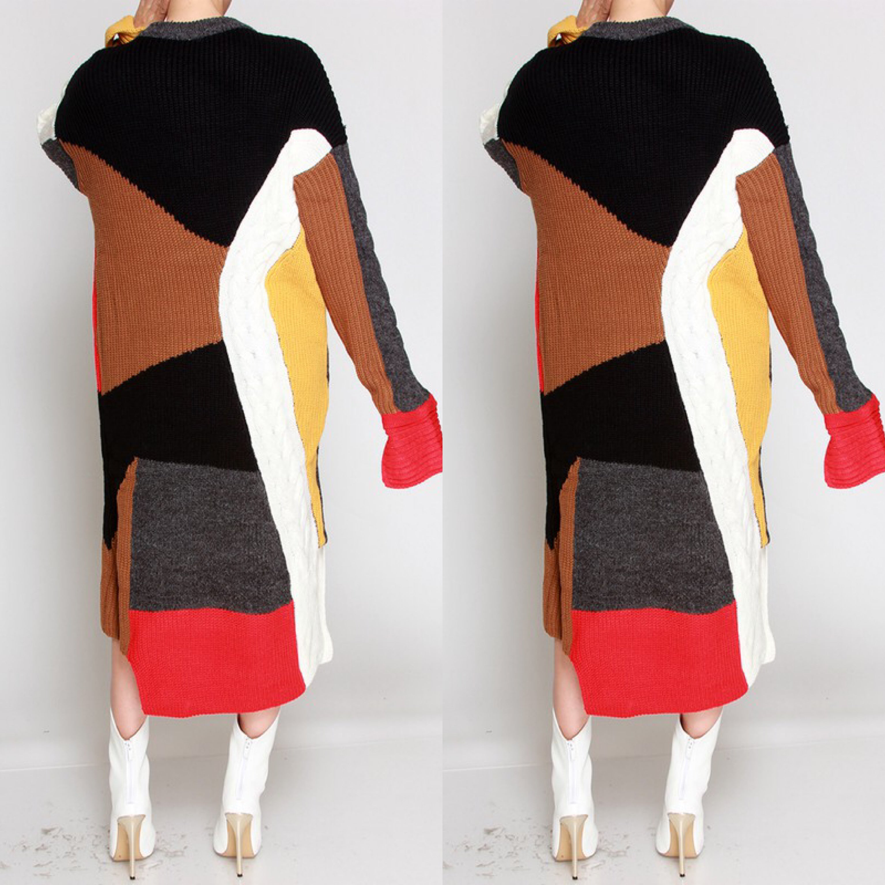 Abstract Color Block Sweater Dressing