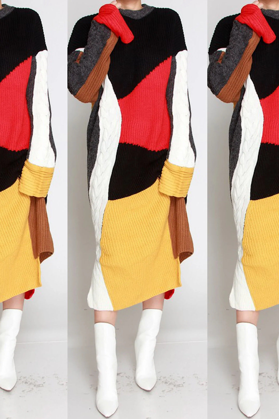 Abstract Color Block Sweater Dressing