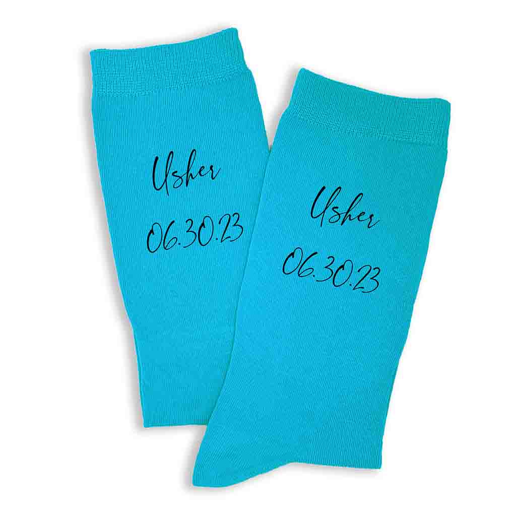 Custom Printed Wedding Socks with Script Writing Design