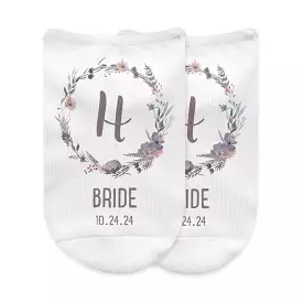 Floral Wedding Monogram No Show Socks for the Bridal Party