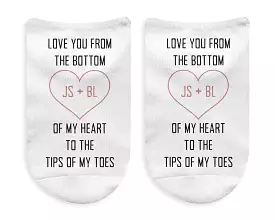 Love You To The Tips of My Toes Personalized No Show Socks