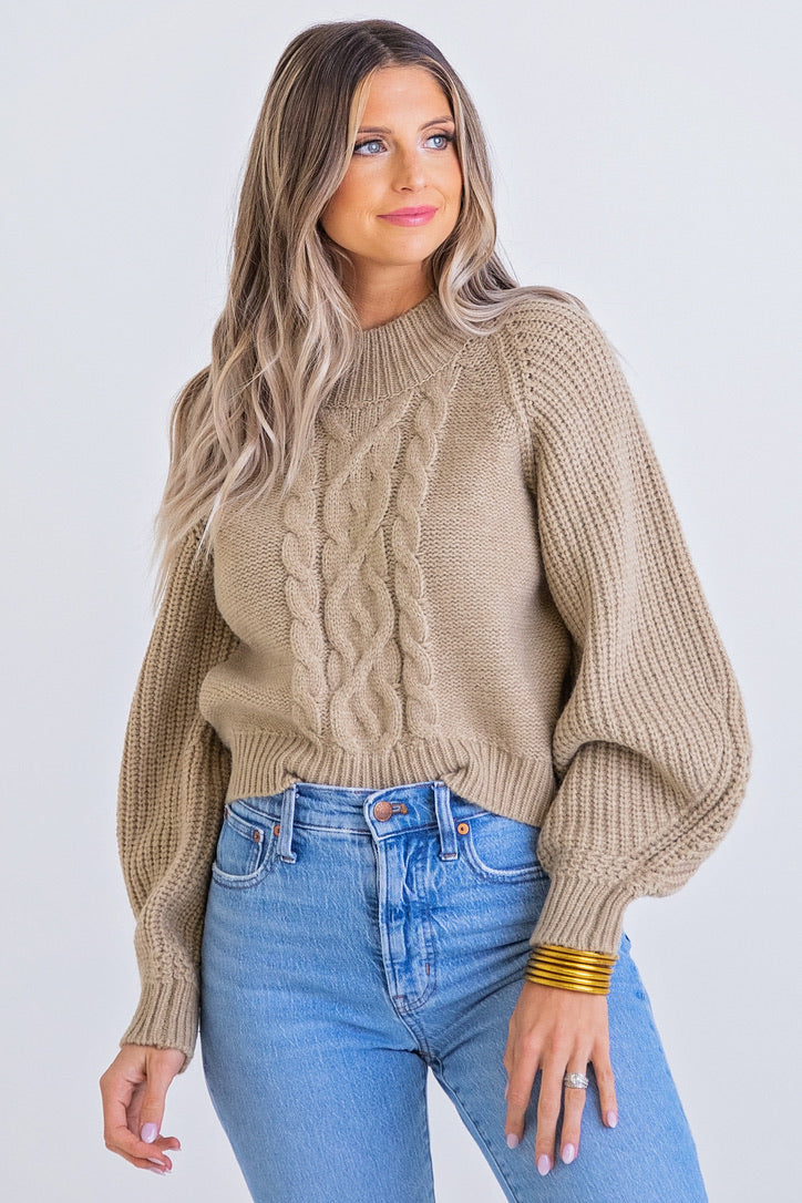 Oatmeal Cable Mock Sweater