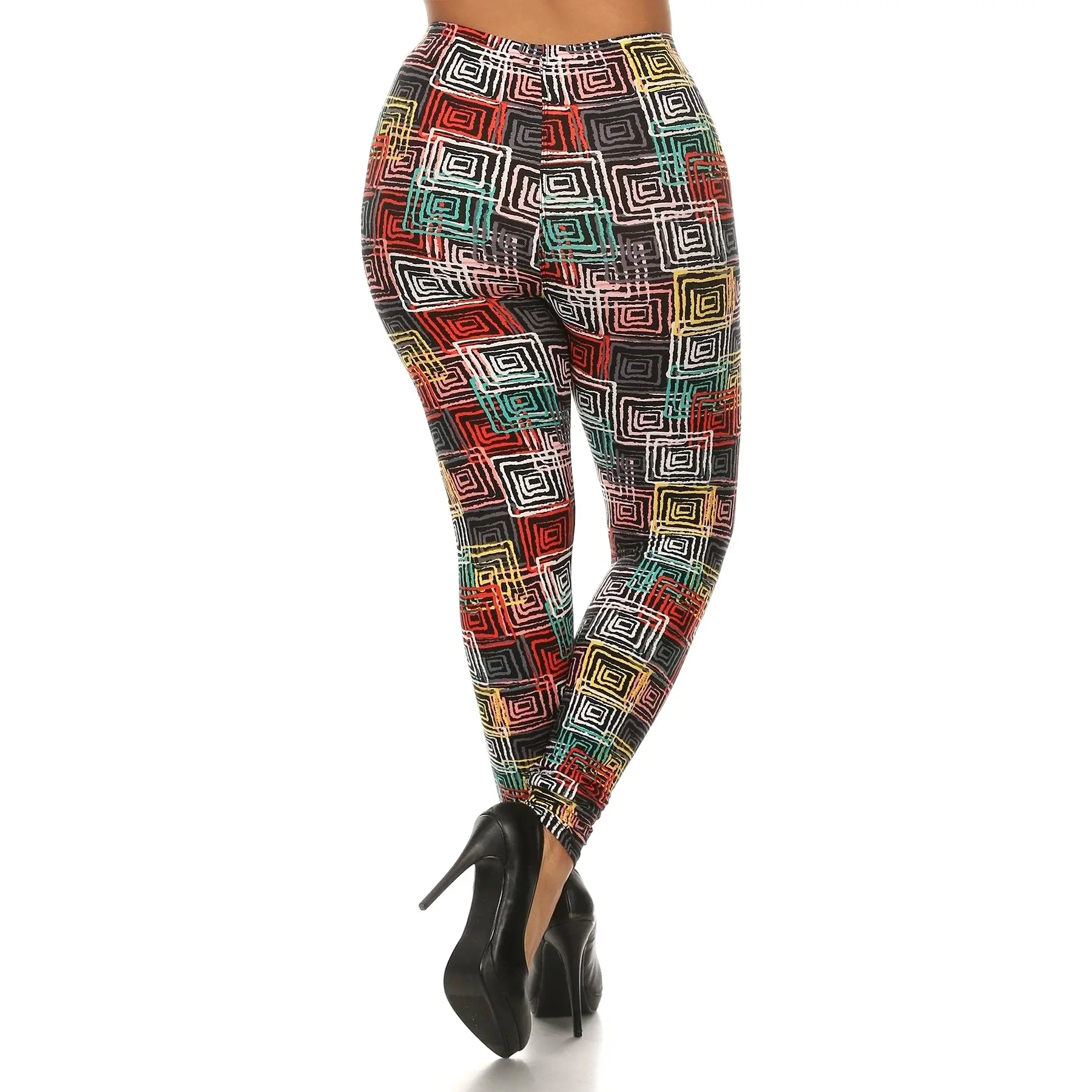 One Size (plus) Abstract geometric printed knit legging