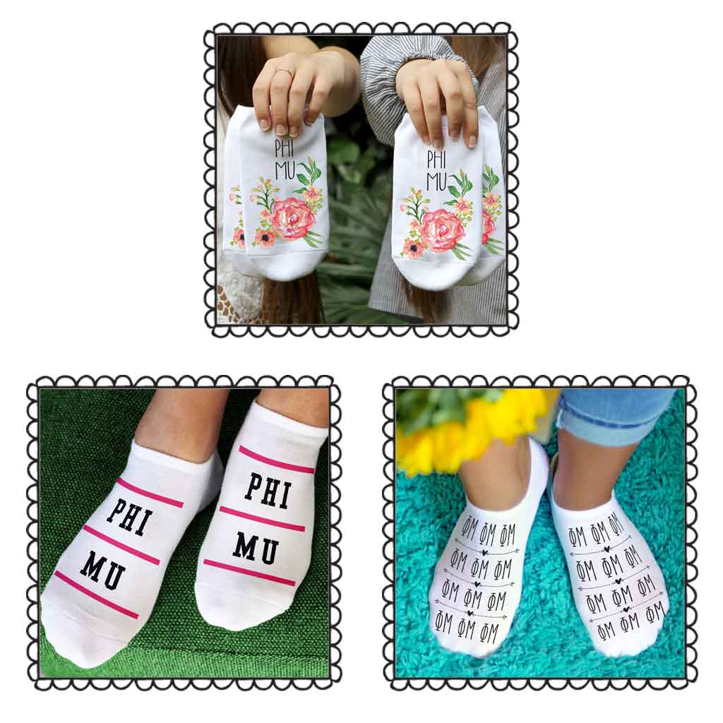 Phi Mu Sorority No Show Socks 3 Pair Set