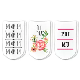 Phi Mu Sorority No Show Socks 3 Pair Set