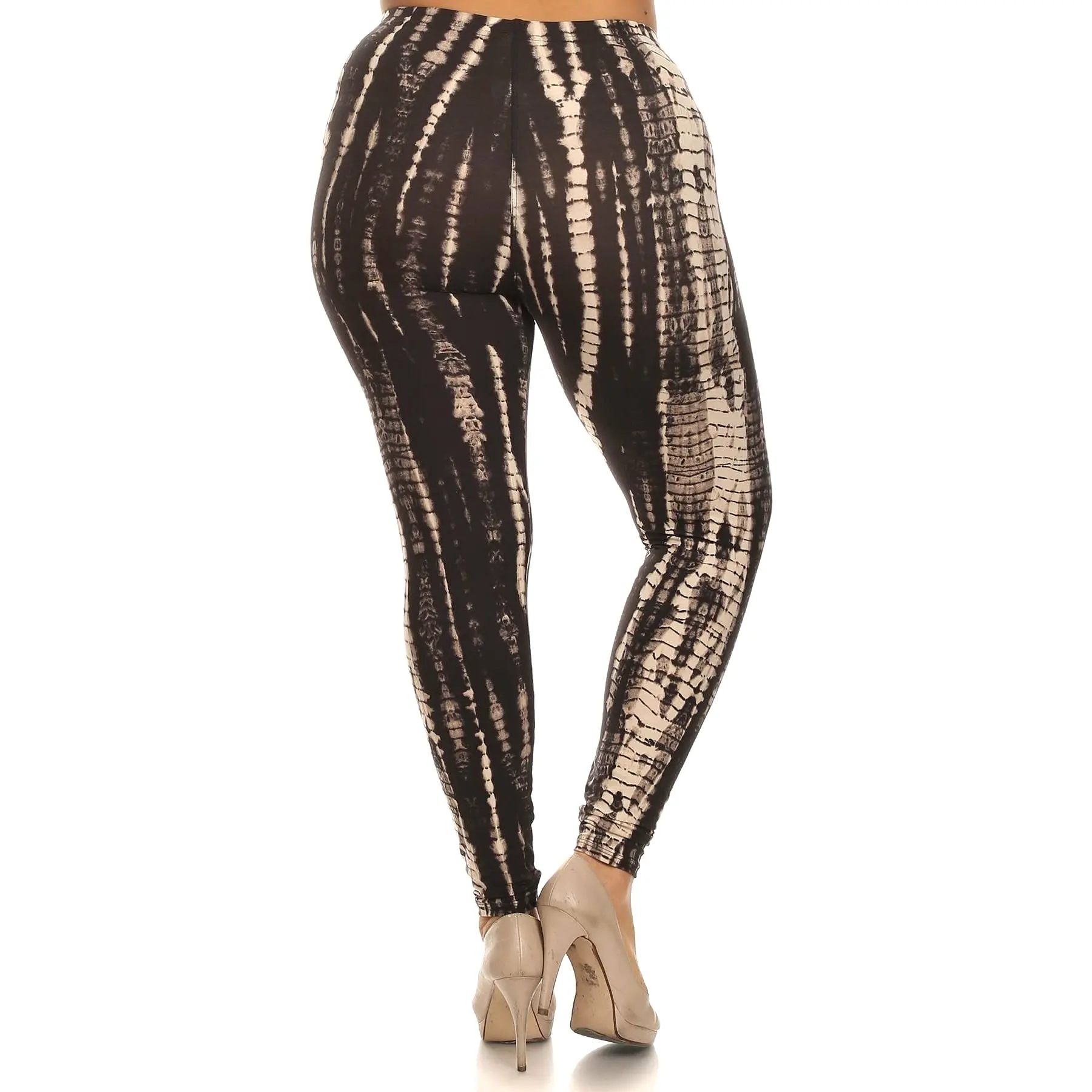 Plus size black and tan tie dye print leggings