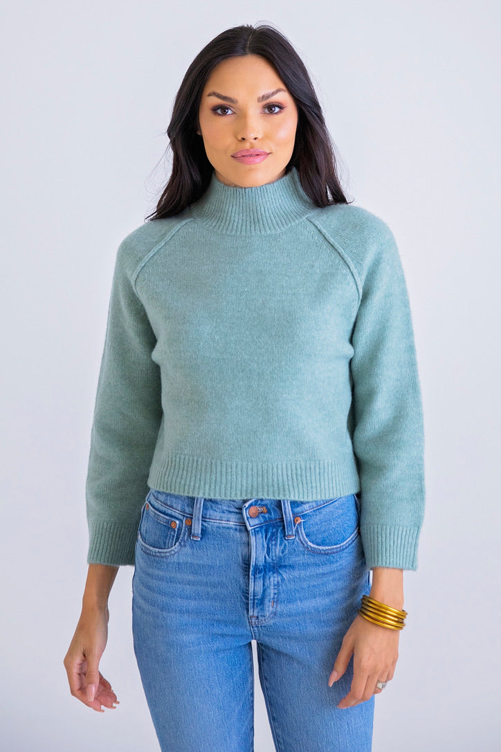 Sage Mixed Yarn Mock Sweater