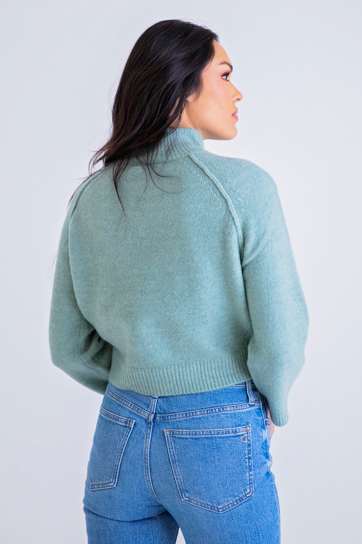 Sage Mixed Yarn Mock Sweater