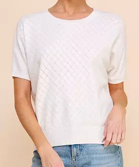 Short Sleeve Pointelle Top - Off White