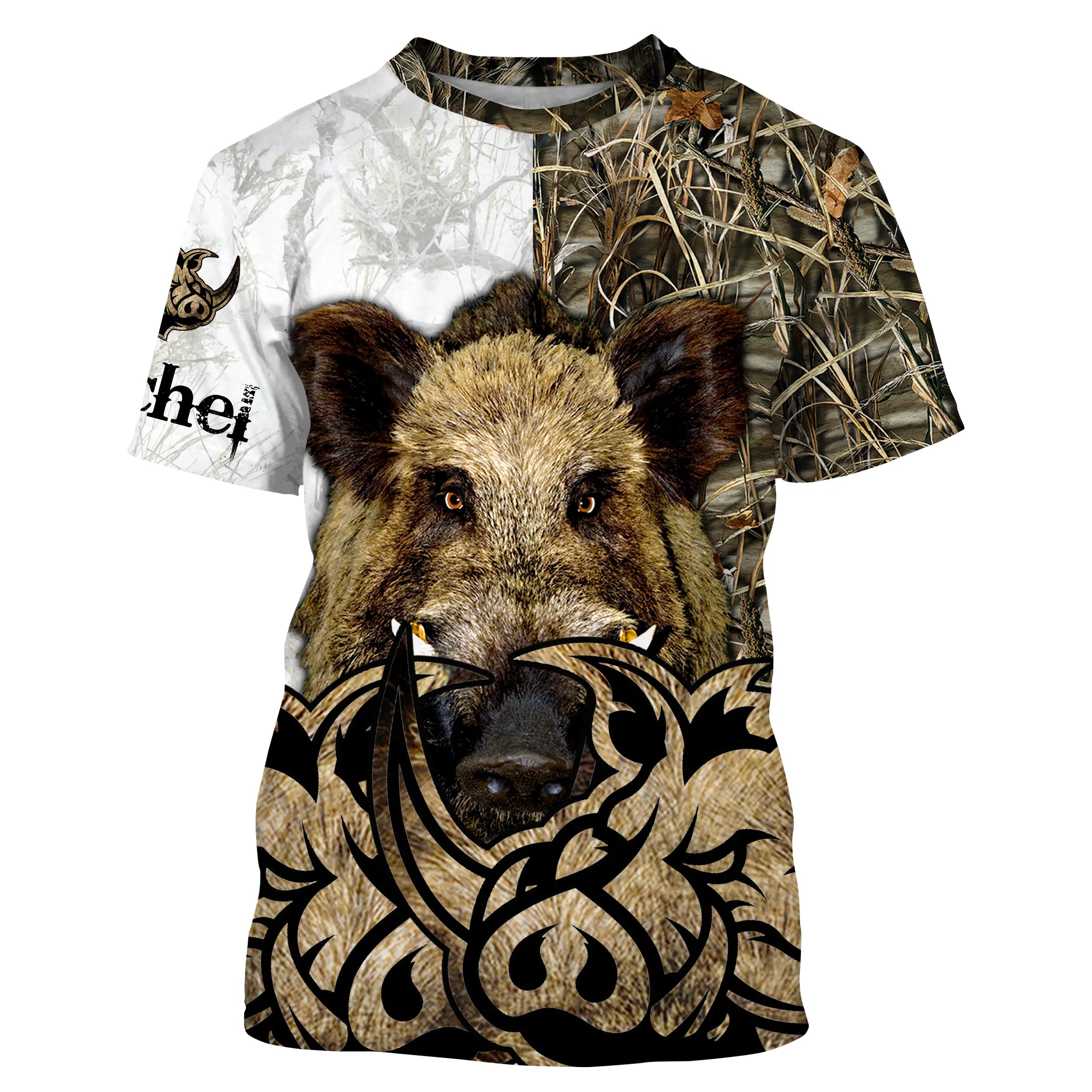 T-shirt Camouflage Personnalisé Chasse Aux Sangliers, Idée Cadeau Original Chasseur - CT12082222