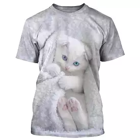 T-shirt Homme Femme Basique Blanche Chat Plein Air Col Rond Manche Courte Et Manche Longue - CT16012309