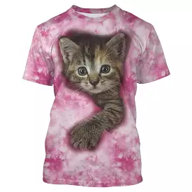 T-shirt Homme Femme Basique Rose Claire Chat Plein Air Col Rond Manche Courte Et Manche Longue - CT16012307