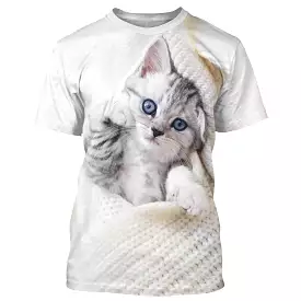 T-shirt Homme Femme Quotidien Plein Air Blanc Basique Motifs 3D Chat Mignon - CT16012312