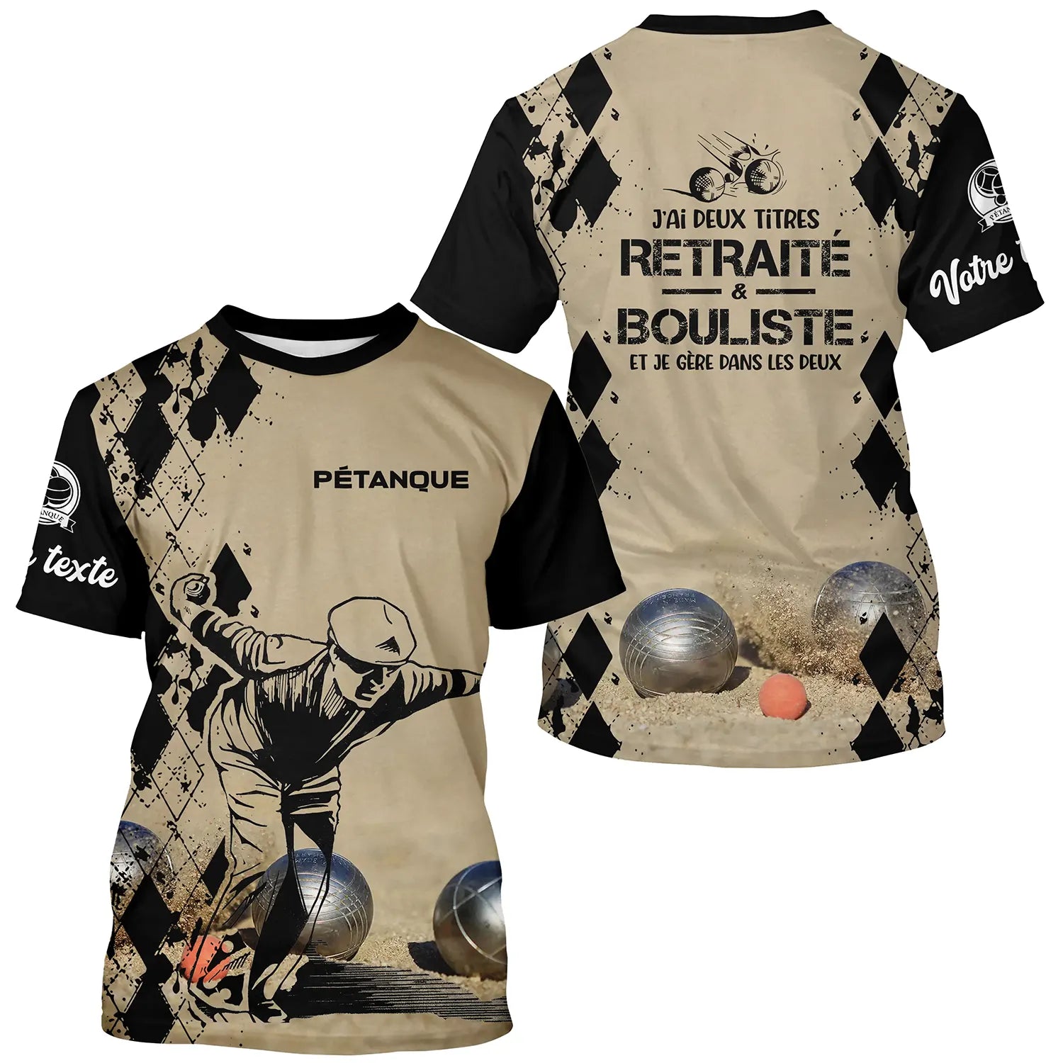 T-shirt Pétanque, Cadeau Humour Personnalisé Bouliste, J'ai Deux Titres Retraité Et Bouliste - CT13092368