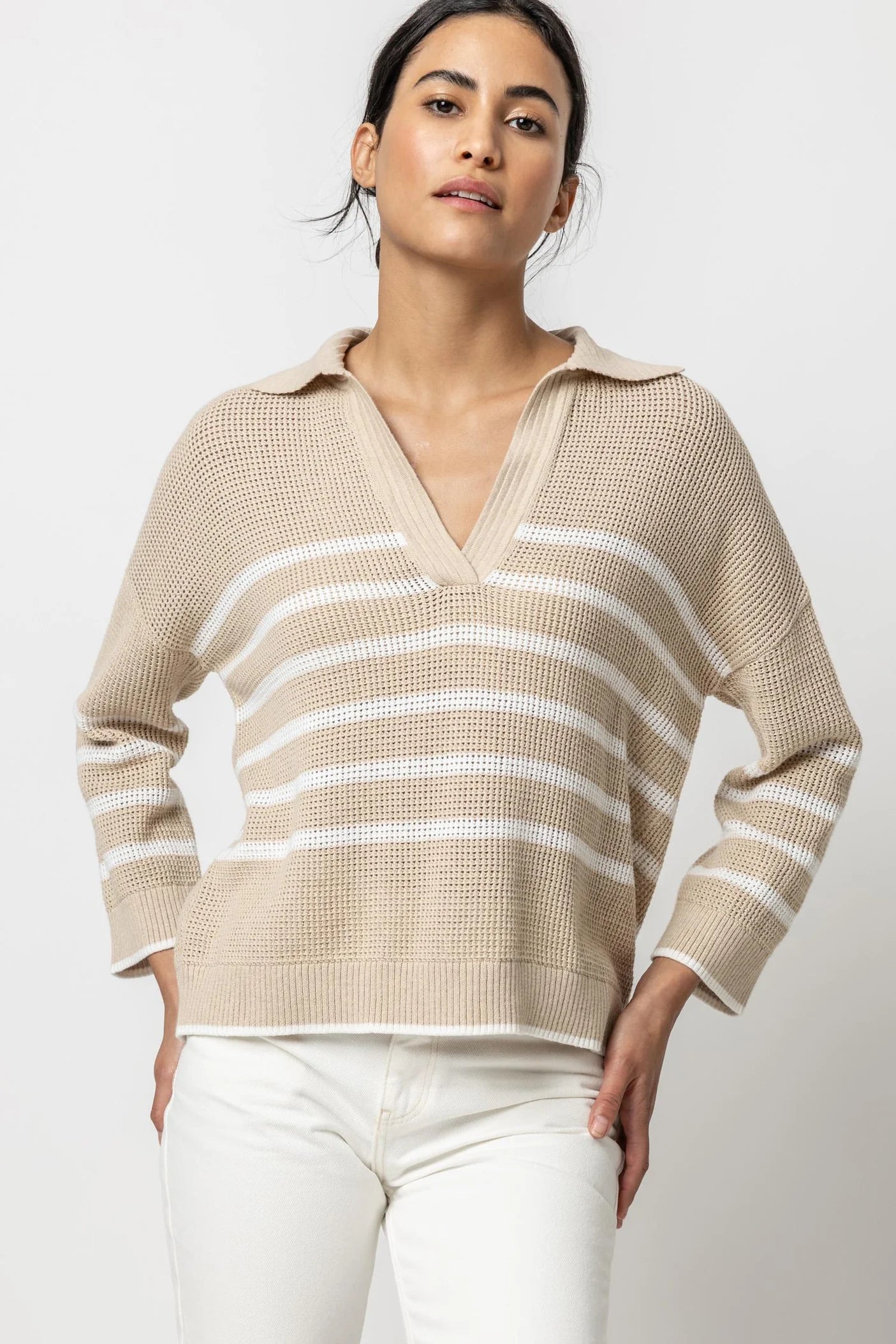 Textured Stripe Polo Sweater