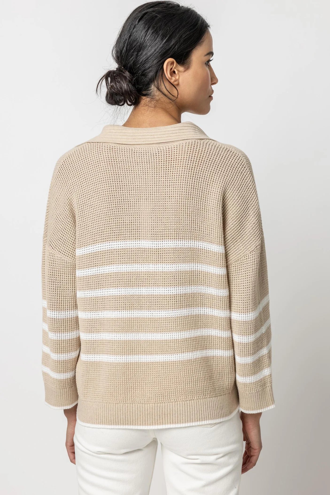 Textured Stripe Polo Sweater